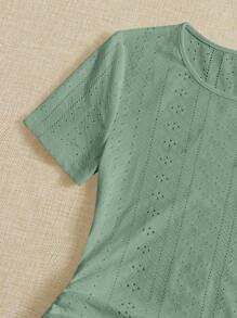 SHEIN EZwear 側抽繩網眼刺繡緊身洋裝 - 薄荷綠 - 查看 3