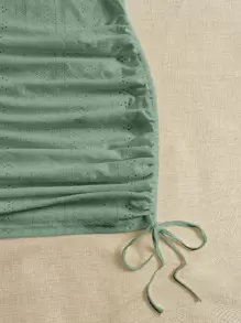 SHEIN EZwear 側抽繩網眼刺繡緊身洋裝 - 薄荷綠 - 查看 4