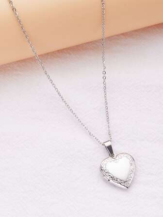1 pezzo Collana con ciondolo a forma di cornice per foto in acciaio inossidabile a forma di cuore, per donne, per uso quotidiano, adatta per San Valentino, Mamma, Madre, Festa della Mamma, regalo