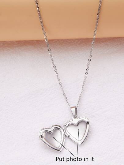 1pc Fashion Stainless Steel Heart Photo Frame Box Pendant Necklace For Women For Daily Decoration Valentines,Mom,Mother,Mother's Day,Gift