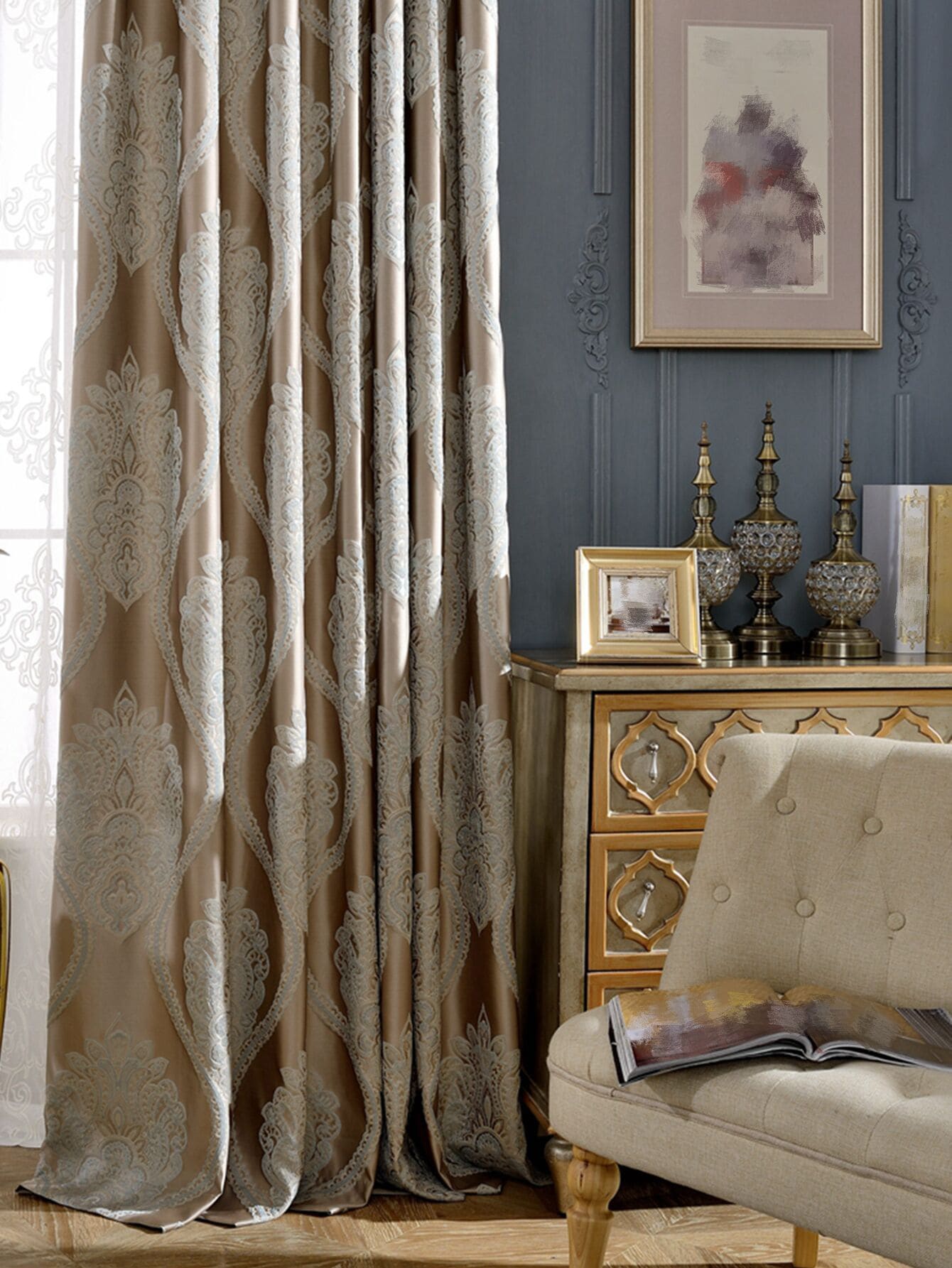 Rèm đơn Jacquard hoa, Rèm đơn polyester hiện đại cho phòng ngủ và phòng khách - Nhiều màu - Xem 1