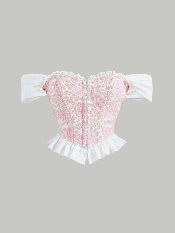 SHEIN MOD Top cu tiv cu structură pentru corset cu umăr dezactivat cu imprimeu floral