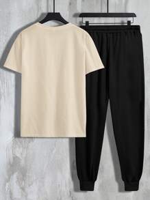 Manfinity Homme Men Slogan Graphic Tee & Drawstring Sweatpants - Multicolor - View 2