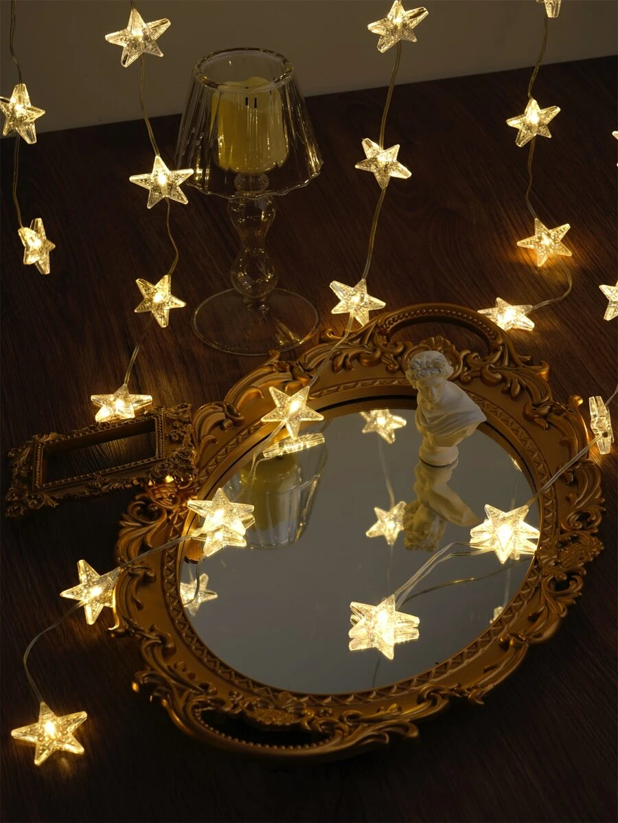 1入組10/20/30燈1/2/3米星形串燈,皮革線,非常適合室內裝飾,臥室裝修,節慶裝飾,婚禮求婚,派對裝飾 - 黃色 - 查看 1