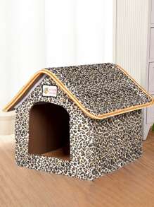 1pc Leopard Print House Design Pet Bed - Multicolor - View 1