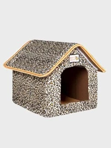 1pc Leopard Print House Design Pet Bed - Multicolor - View 2