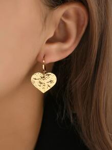 Heart Drop Earrings - Yellow Gold - View 1
