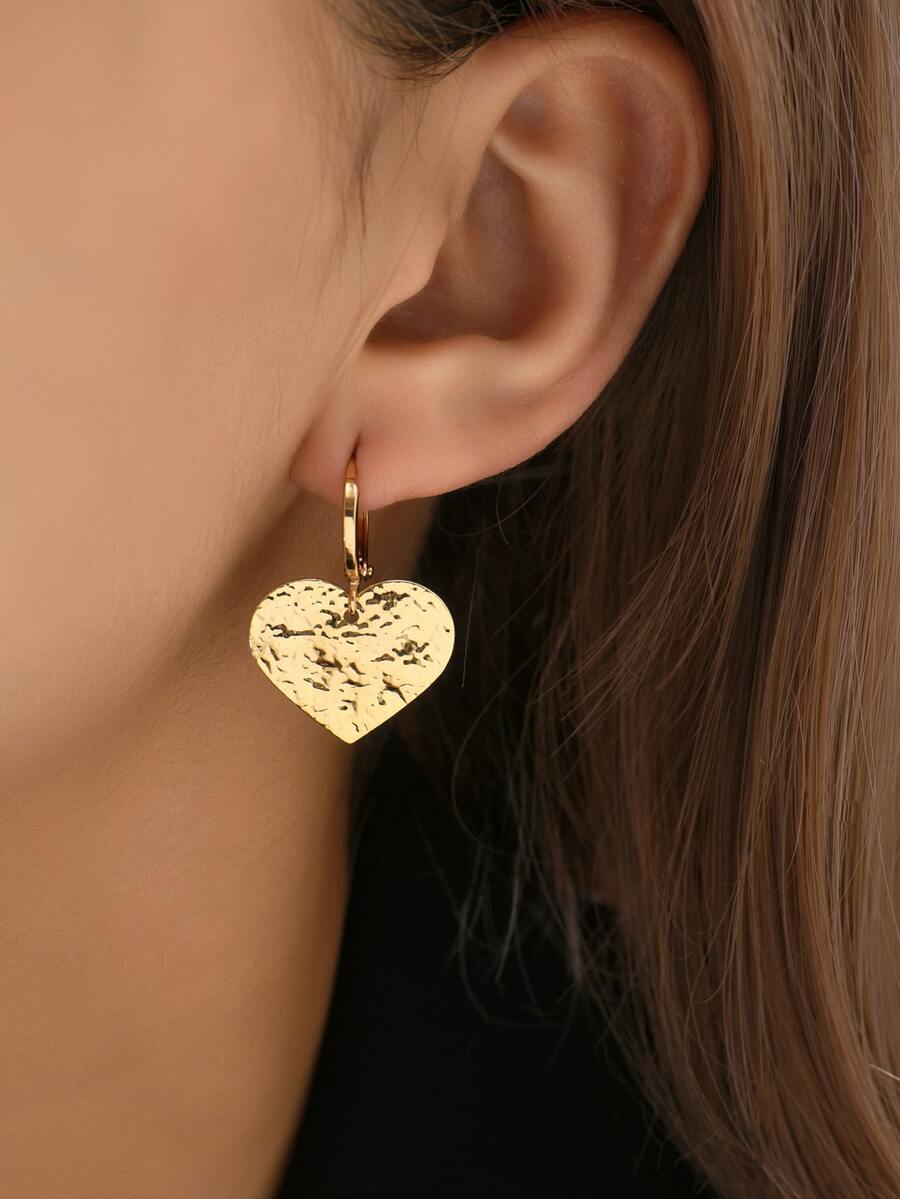 Heart Drop Earrings - Yellow Gold - View 1