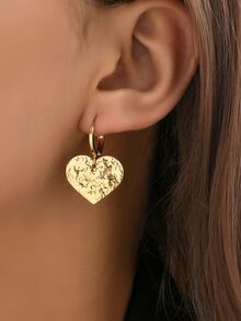 Heart Drop Earrings - Yellow Gold - View 3