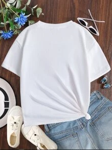 Tween Girl Floral & Slogan Graphic Tee - White - View 2