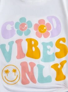 Tween Girl Floral & Slogan Graphic Tee - White - View 3