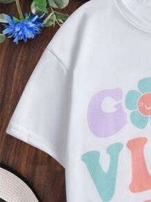 Tween Girl Floral & Slogan Graphic Tee - White - View 4
