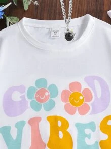 Tween Girl Floral & Slogan Graphic Tee - White - View 7