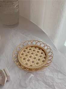 1pc Bamboo Coaster, Minimalist Hollow Out Table Cup Coaster For Home - Khaki - View 2