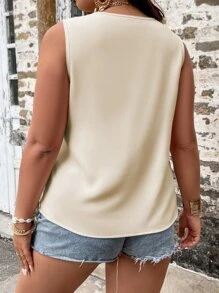 SHEIN LUNE Plus Contrast Tape Trim Sleeveless Blouse - White - View 2