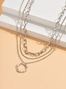 Vòng cổ nhiều lớp quyến rũ hình tròn - Bạc - Xem 3