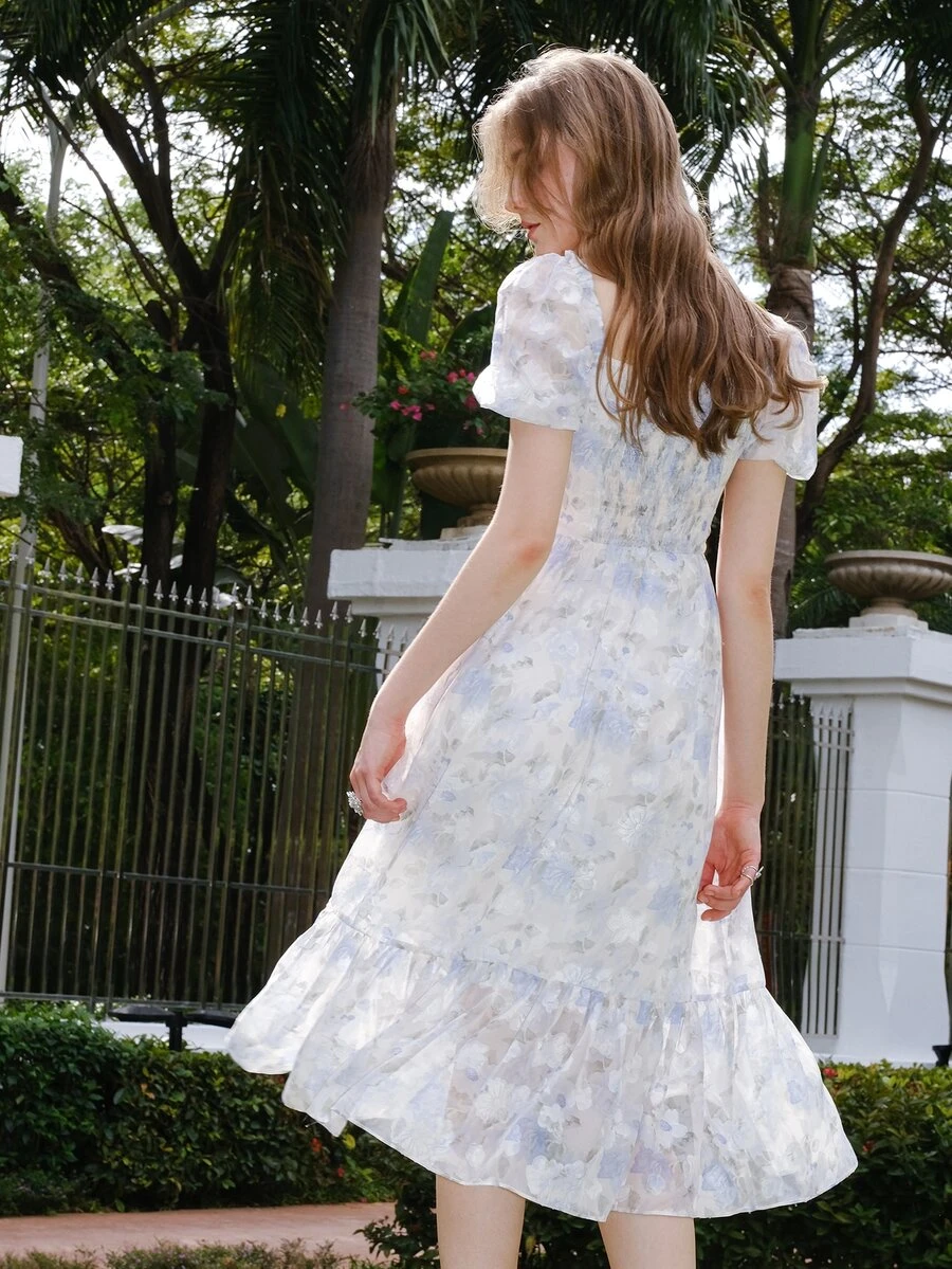 Floral Print Ruffle Hem Dress Cottagecore Dress - Multicolor - View 1