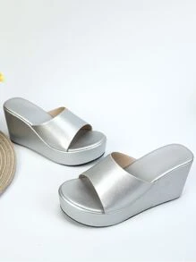 Sandalias de plataforma con cuña de primavera para mujer, de color plateado y con suelas gruesas - Plateado - Ver 4