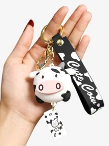 1pc Unisex Cartoon 3d Pvc Cow Doll Pendant With String & Keychain, Birthday Gift For Girlfriend - Black and White - View 1