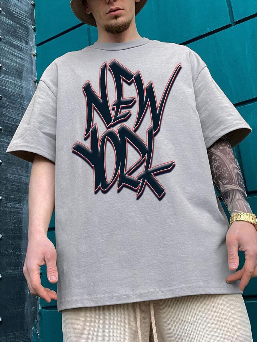 Áo thun nam tay rớt in chữ, thoáng khí. - Màu Xám nhạt - Xem 1