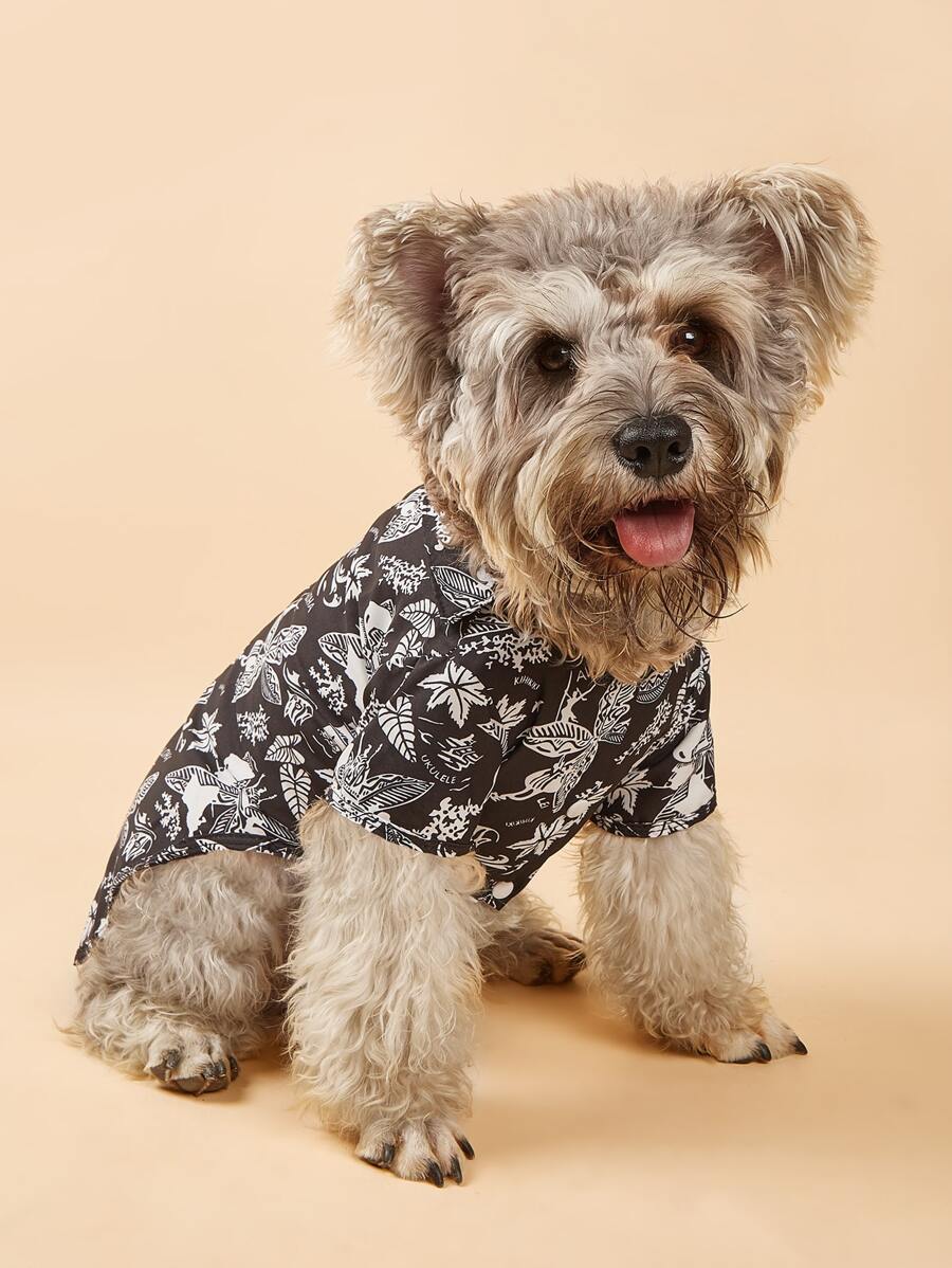 Small/Medium Dog Hawaiian Pineapple Palm Tree Island Shirt, Pet Apparel For Dogs & Cats, Suitable For Spring/Summer - Black - View 1