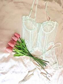 Strap Detail Underwire Lace Lingerie Set - White - View 4