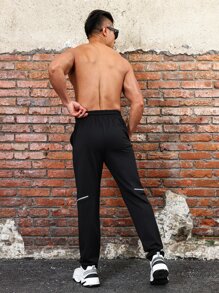 Daily&Casual Men Letter Graphic Drawstring Waist Sports Trousers - Black - View 2