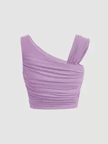 SHEIN MOD Asymmetrical Neck Ruched Crop Top - Lilac Purple - View 2