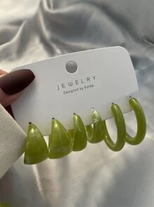 3 cặp/bộ Bông tai dạng vòng tối giản - màu xanh lá - Xem 1