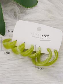 3 cặp/bộ Bông tai dạng vòng tối giản - màu xanh lá - Xem 3