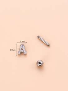 1pc Cubic Zirconia Letter Decor Stud Earring - Silver - View 3