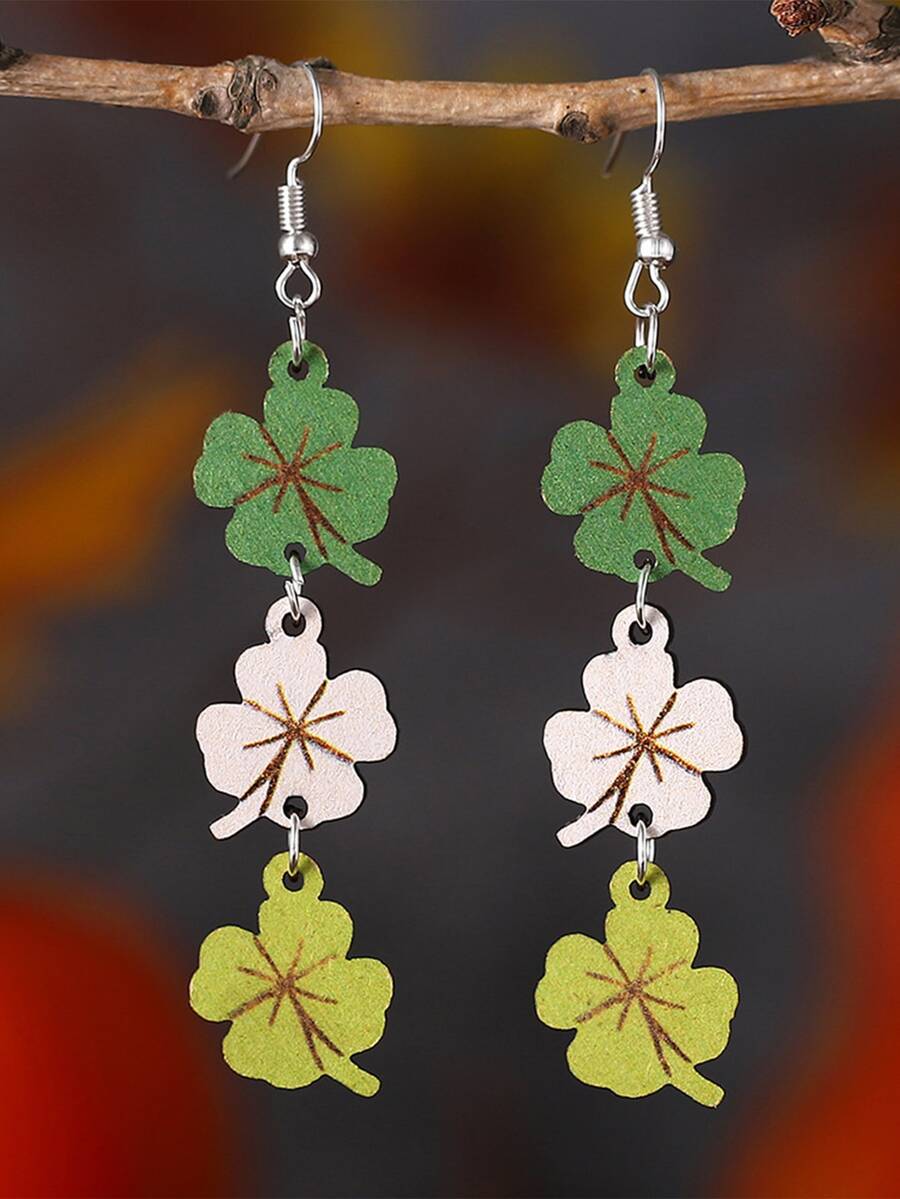 2pcs Clover Decor Drop Earrings - Multicolor - View 1