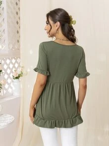 DEARCASE Maternity Ruffle Hem Solid Tee - Army Green - View 2