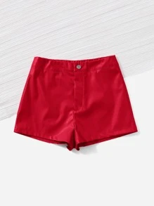 SHEIN Clasi 女士纯色休闲百搭时尚短裤 - 紅色 - 查看 3