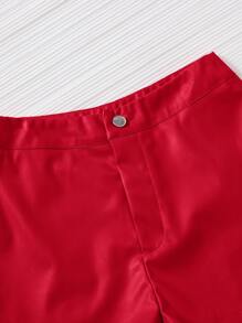 SHEIN Clasi 女士纯色休闲百搭时尚短裤 - 紅色 - 查看 4