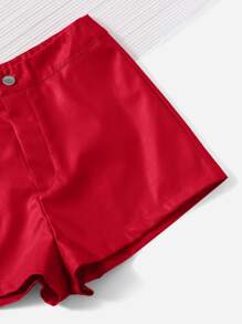 SHEIN Clasi 女士纯色休闲百搭时尚短裤 - 紅色 - 查看 5