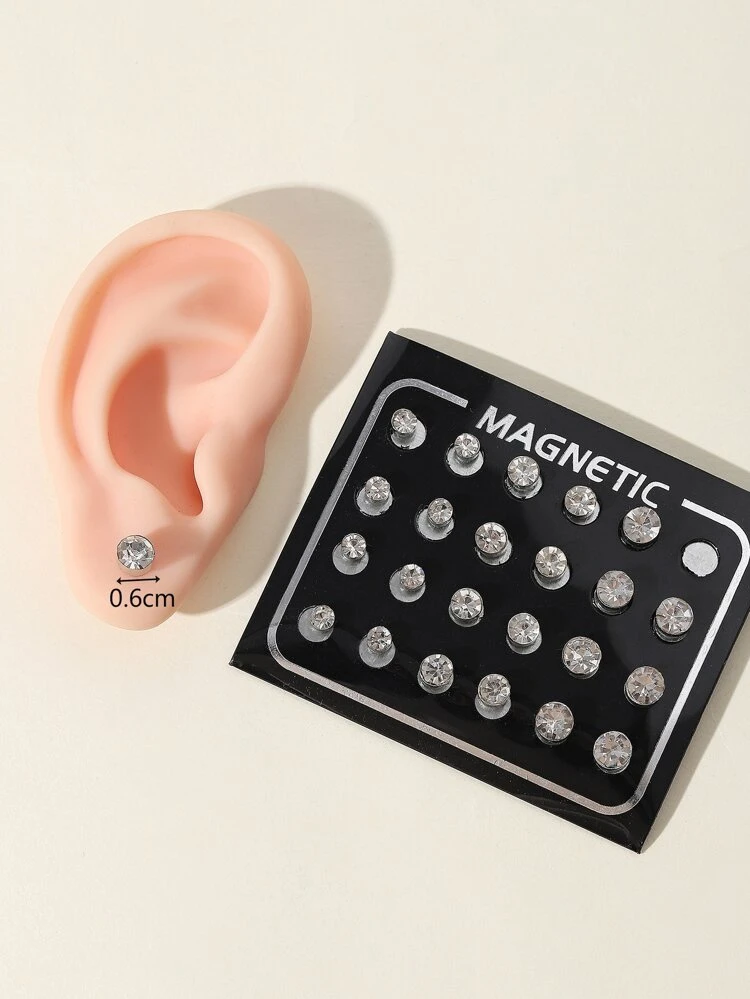 12pcs 4mm, 5mm, 6mm White Crystal Magnetic Stud Earrings, Non-Piercing Magnetic Earrings Set