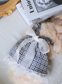 1pc Plaid Print Bow Decor Pet Dress - Black and White - View 5
