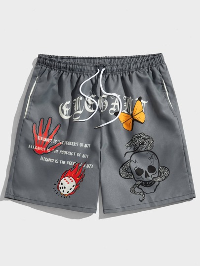 Street Life Pantalones cortos con cordón en la cintura con estampado de calavera y mariposa, escolar