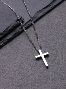 Men Cross Charm Necklace - Silver - View 2
