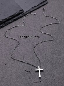 Men Cross Charm Necklace - Silver - View 3