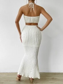 Chiquease Đầm Lộ Lưng Cắt ra Buộc lại màu trơn Gợi cảm - Màu be - Xem 2