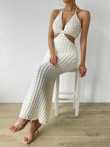 Chiquease Đầm Lộ Lưng Cắt ra Buộc lại màu trơn Gợi cảm - Màu be - Xem 5