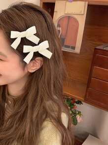 Kẹp tóc cá sấu trang trí nơ 2 chiếc dễ thương - Màu be - Xem 1