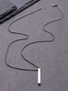 Hombres Collar con colgante rectángulo - Plateado - Ver 1