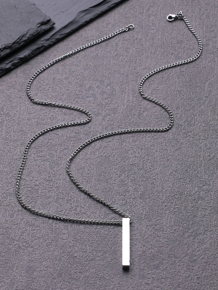 Hombres Collar con colgante rectángulo - Plateado - Ver 1