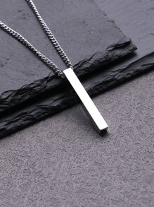 Hombres Collar con colgante rectángulo - Plateado - Ver 2