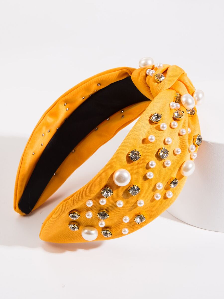 Faux Pearl & Knot Decor Headband - Yellow - View 1