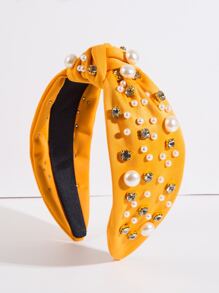 Faux Pearl & Knot Decor Headband - Yellow - View 2