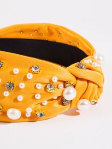 Faux Pearl & Knot Decor Headband - Yellow - View 3